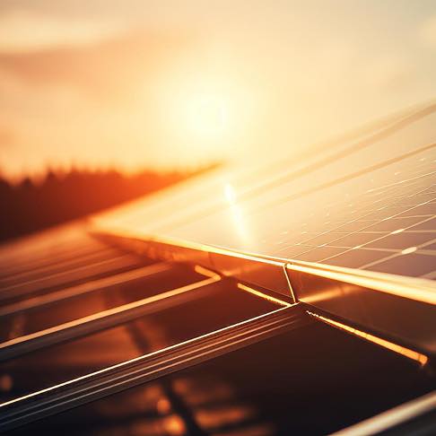 Panneaux solaires brillants au coucher du soleil, composant essentiel de l'énergie solaire.