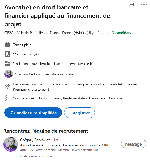 📢 Opportunité d’emploi 📢  Avocat(e) en droit bancaire et financier spécialisé(e) dans le financement de projet